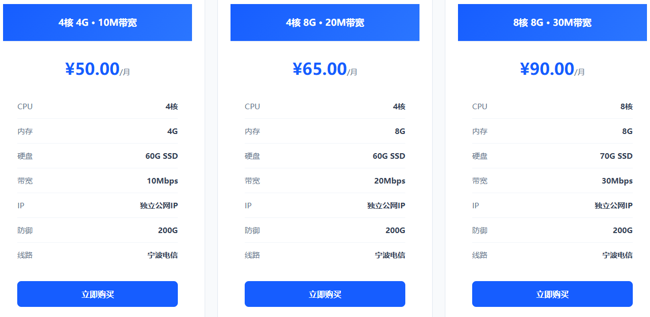 宁波电信高防云套餐配置表:择快云宁波电信 200G 高防云服务器硬件套餐 宁波电信高防云套餐配置表:择快云宁波电信 200G 高防云服务器硬件套餐