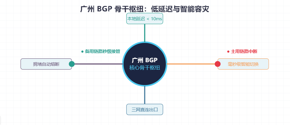 择快云广东广州BGP云服务器三网直连低延迟与毫秒级故障自动切换示意图 择快云广东广州BGP云服务器三网直连低延迟与毫秒级故障自动切换示意图