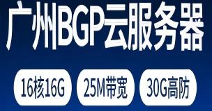 广州BGP云服务器-16核16G-25M带宽-30G高防-特惠120元/月